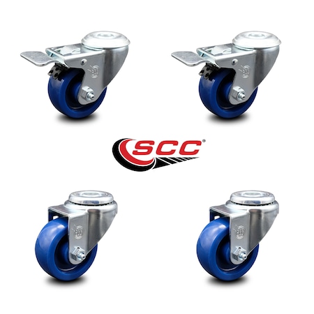 Service Caster 3 Inch Solid Polyurethane Swivel Bolt Hole Caster Set with 2 Total Lock Brake SCC-BHTTL20S314-SPUS-2-S-2